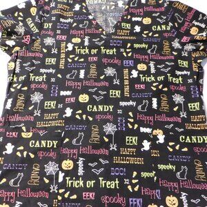 Scrub Top Women's Large Short Sleeve Halloween V Neck Medical Nurse XL